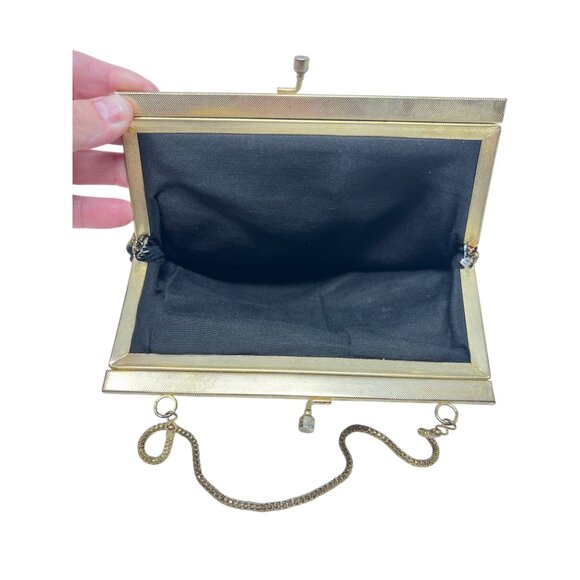 Floral Petit Point Tapestry Evening Clutch Bag Chain Handle Kiss Lock Vintage - Picture 6 of 9